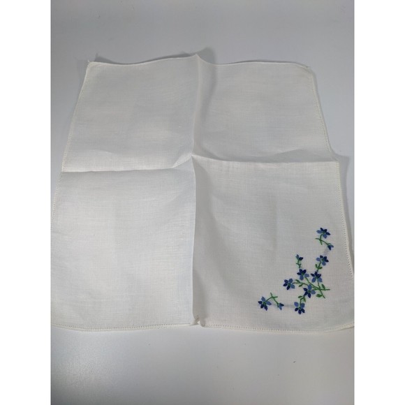 Vintage Embroidered Blue Flowers floral Handkerchief 9” Cottagecore Hanky Scarf - Picture 5 of 7